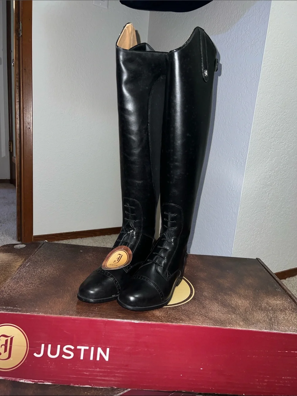 Justin Boots Black Over-the-Knee Lace-Front Riding Boots